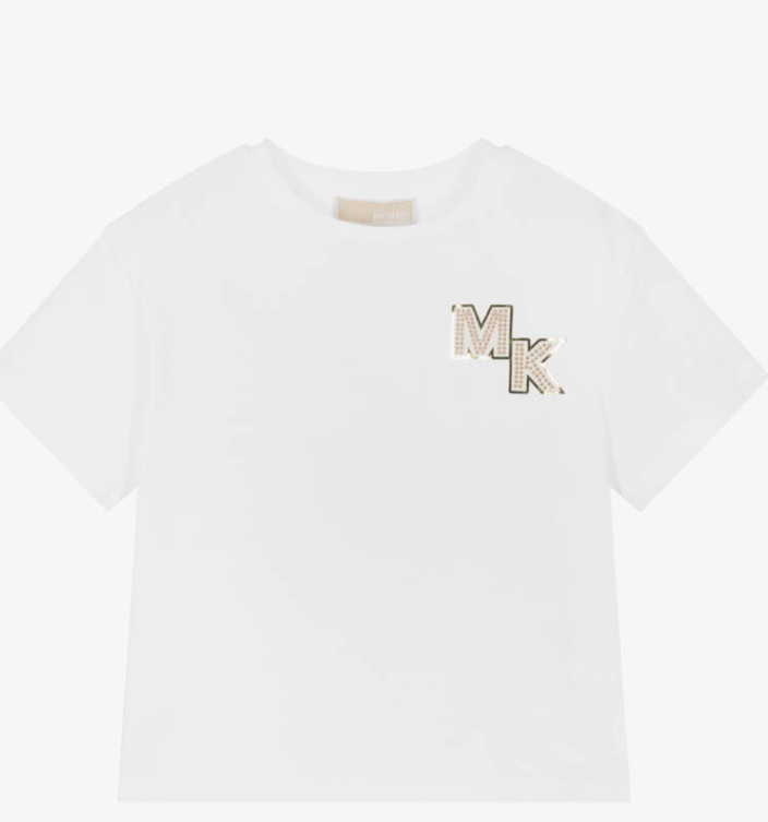 MICHAEL KORS Girls Ivory Cotton Metallic Logo T-Shirt