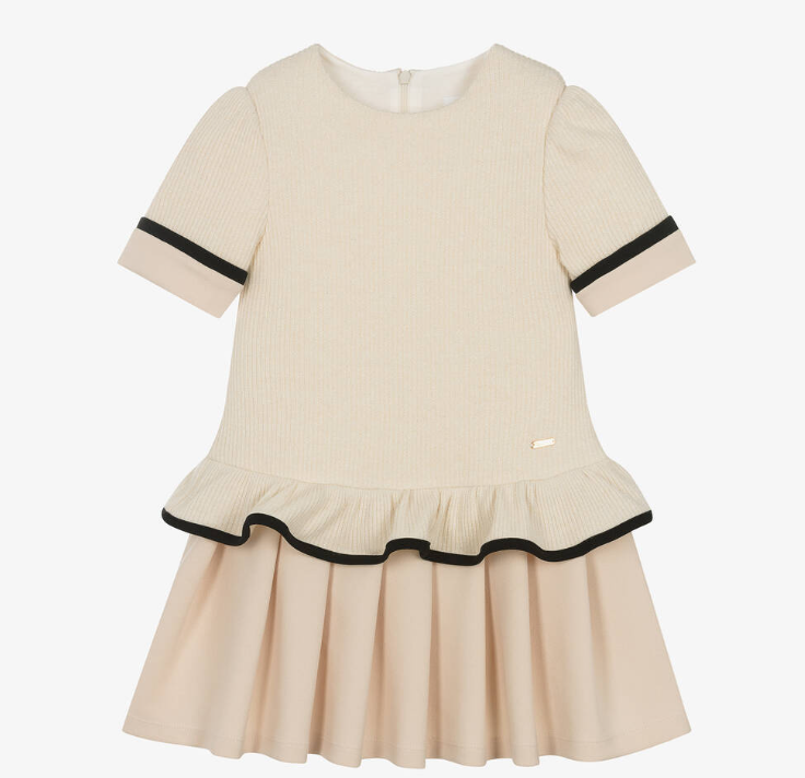 PATACHOU Girls Ivory Ribbed Knit & Crêpe Jersey Dress