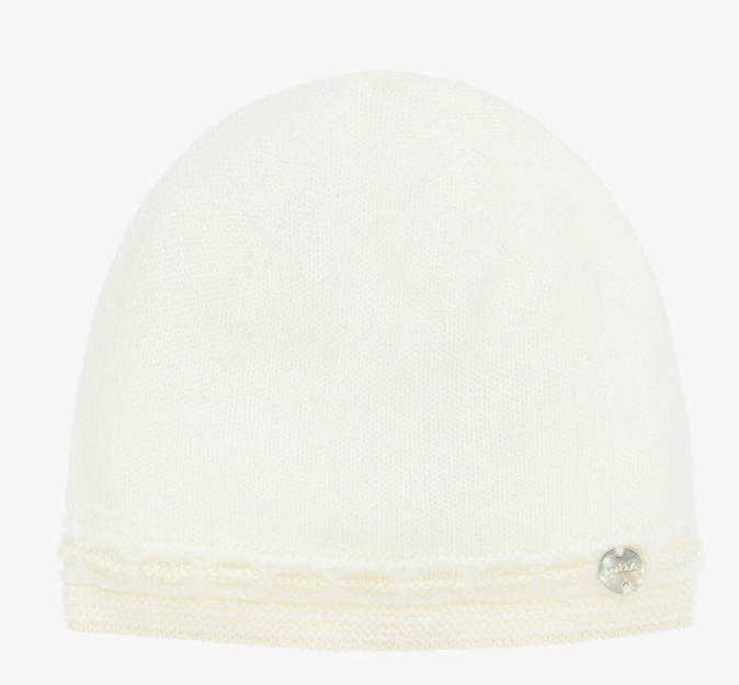 PAZ RODRIGUEZ Ivory Wool Knit Baby Hat