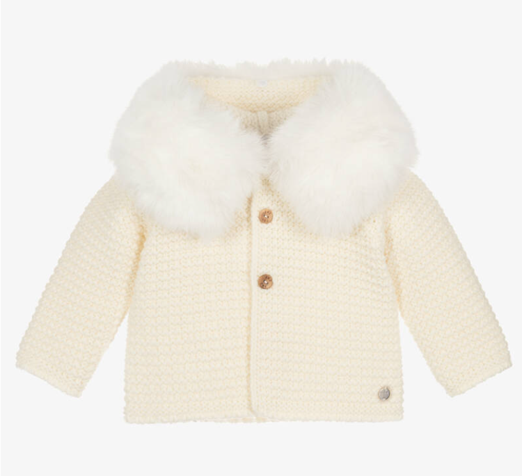 PAZ RODRIGUEZ Ivory Knitted Wool Mix Jacket with Faux Fur Trim
