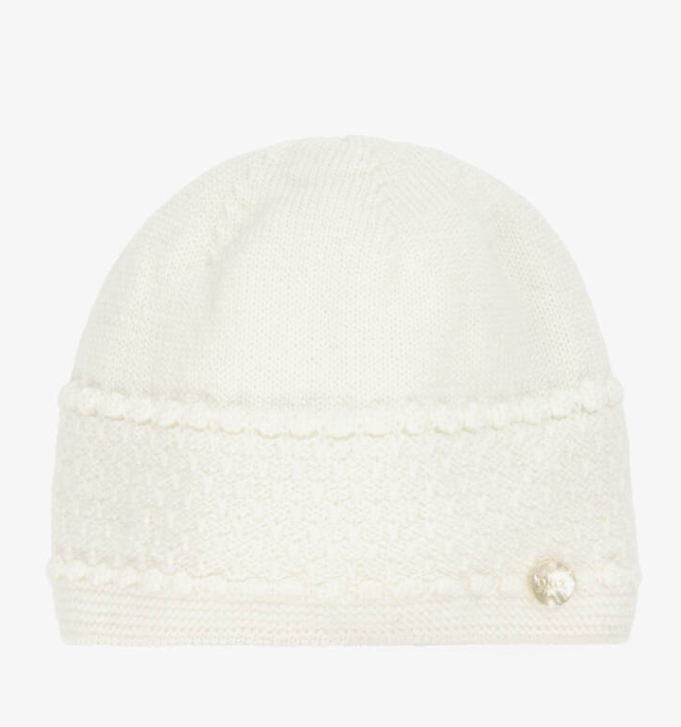 PAZ RODRIGUEZ Ivory Wool Knit Baby Hat