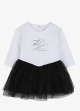 Load image into Gallery viewer, KARL LADGERFELD tulle-skirt logo-print long-sleeve cotton dress
