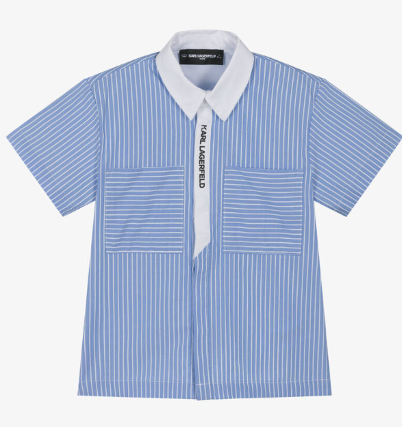 KARL LAGERFELD Boys Blue Cotton Striped Shirt