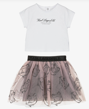Load image into Gallery viewer, KARL LAGERFELD Girls White Jersey &amp; Pink Tulle Choupette Skirt Set
