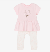 Load image into Gallery viewer, KARL LAGERFELD Baby Girls Pink Cotton Top &amp; Leggings Set with Choupette Logo
