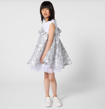 Load image into Gallery viewer, KARL LAGERFELD Girls White &amp; Silver Sequinned Organza Dress
