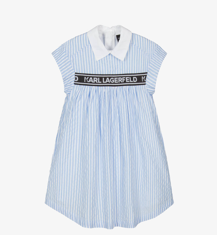 KARL LAGERFELD KIDS Girls Blue & White Striped Cotton Dress