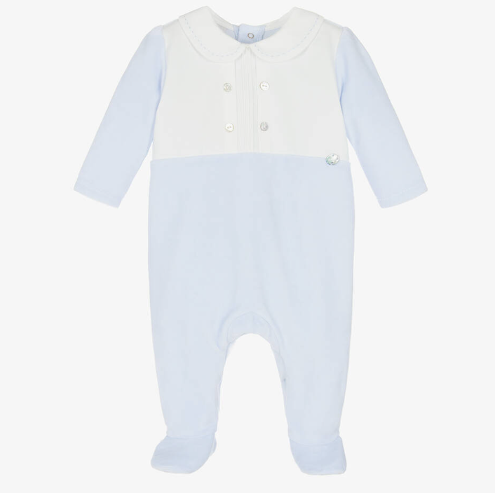 PAZ RODRIGUEZ Boys Blue Velour Babygrow