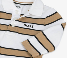 Load image into Gallery viewer, HUGO BOSS Boys White &amp; Beige Striped Cotton Polo Shirt
