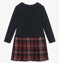 Load image into Gallery viewer, PATACHOU Girls Navy Blue Jersey &amp; Tartan Flannel Dress
