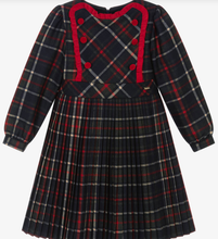 Load image into Gallery viewer, PATACHOU Girls Navy Blue &amp; Red Tartan Dress with Velvet Trims

