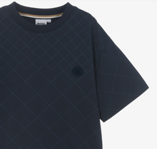 Load image into Gallery viewer, BOSS Boys Navy Blue Cotton T-Shirt with Diamond Pattern
