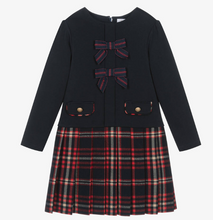 Load image into Gallery viewer, PATACHOU Girls Navy Blue Jersey &amp; Tartan Flannel Dress
