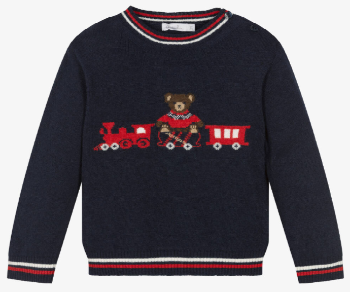 PATACHOU Boys Navy Blue Knitted Wool Jumper