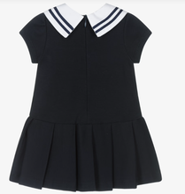 Load image into Gallery viewer, PATACHOU Girls Navy Blue Cotton Jersey Dress with White Trims
