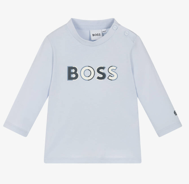 HUGO BOSS Baby Boys Pale Blue Organic Cotton Top