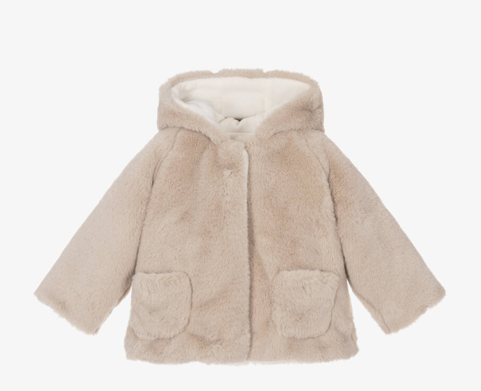 PATACHOU Baby Girls Beige Faux Fur Coat