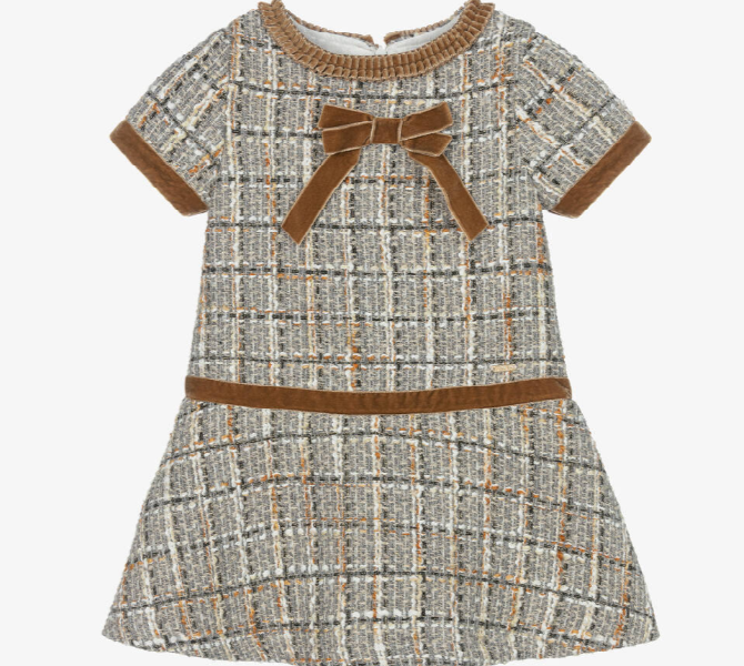 PATACHOU Girls Grey & Gold Tweed Dress