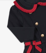 Load image into Gallery viewer, PATACHOU Girls Navy Blue Ribbon &amp; Button Trim Cotton Jersey Dress
