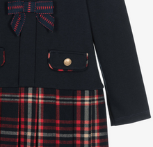 Load image into Gallery viewer, PATACHOU Girls Navy Blue Jersey &amp; Tartan Flannel Dress
