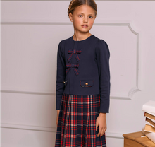 Load image into Gallery viewer, PATACHOU Girls Navy Blue Jersey &amp; Tartan Flannel Dress
