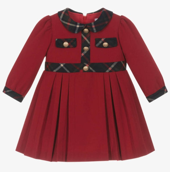 PATACHOU Girls Red & Blue Tartan Trim Twill Dress