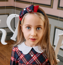Load image into Gallery viewer, PATACHOU Girls Navy Blue &amp; Red Tartan Bow Hairband
