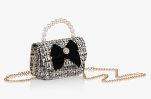 Load image into Gallery viewer, PATACHOU Black &amp; Gold Tweed Bow Bag (14cm)
