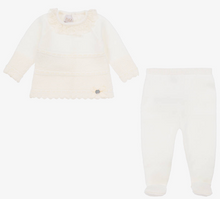 Load image into Gallery viewer, PAZ RODRIGUEZ Ivory Merino Wool Knitted 2 Piece Babygrow
