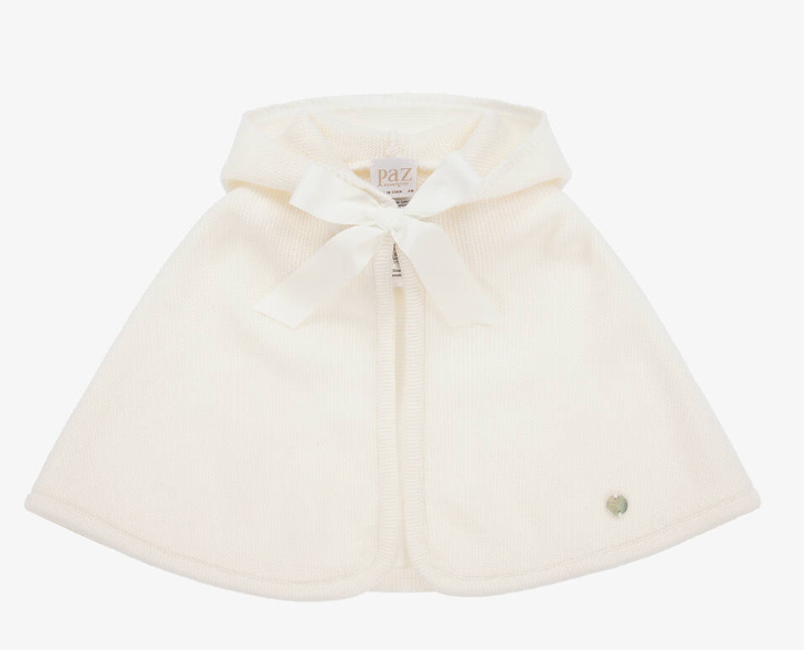 PAZ RODRIGUEZ Baby Girls Ivory Wool Knit Cape