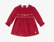 Load image into Gallery viewer, PAZ RODRIGUEZ Baby Girls Red Velvet Dress with Floral Embroidery
