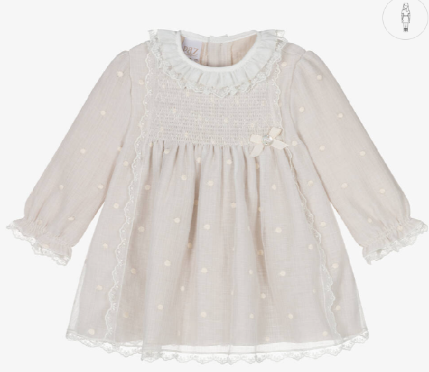 PAZ RODRIGUEZ Baby Girls Beige Cotton Dots Dress