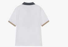 Load image into Gallery viewer, BOSS Boys White Cotton Polo Shirt with Blue &amp; Beige Trims
