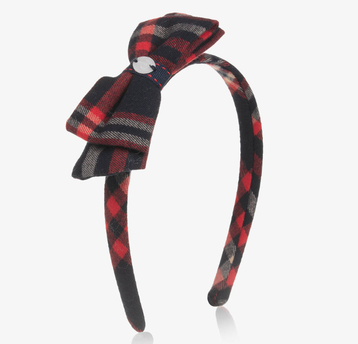 PATACHOU Girls Blue & Red Tartan Bow Hairband