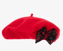 Load image into Gallery viewer, PATACHOU Girls Red &amp; Blue Tartan Bow Wool Beret
