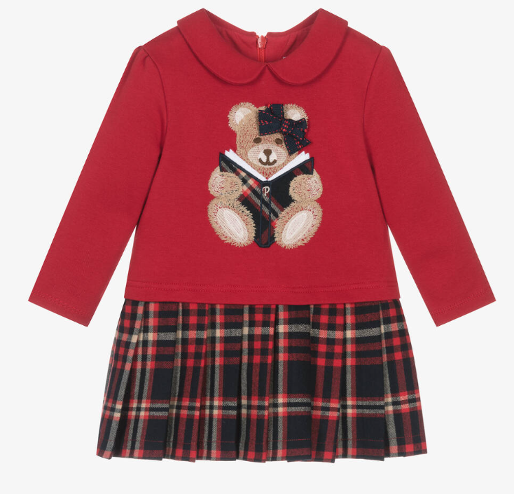 PATACHOU Girls Red Cotton Teddy Bear Dress