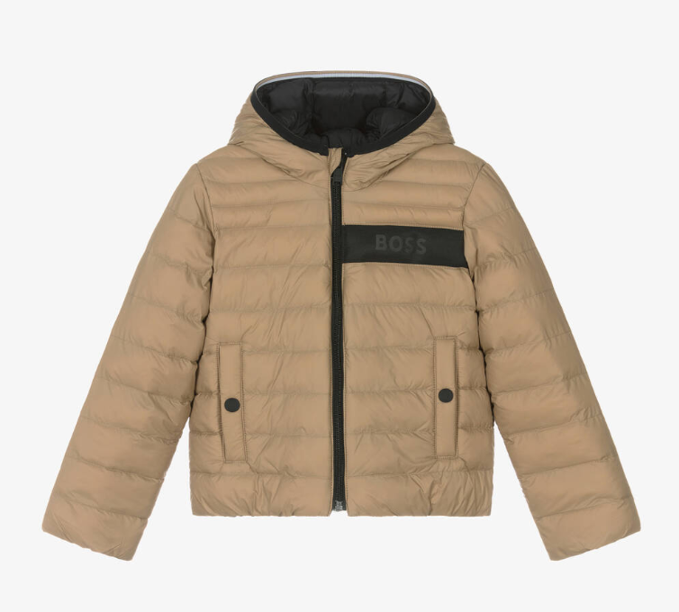 HUGO BOSS Beige & Black Reversible Puffer Jacket