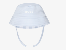 Load image into Gallery viewer, BOSS Baby Boys Blue &amp; White Stripe Cotton Reversible Logo Sun Hat

