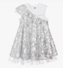 Load image into Gallery viewer, KARL LAGERFELD Girls White &amp; Silver Sequinned Organza Dress
