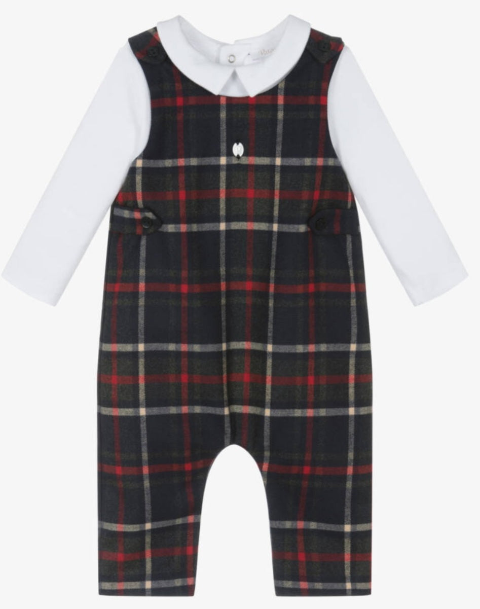 PATACHOU Baby Boys Navy Blue Tartan Romper