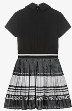 Load image into Gallery viewer, KARL LAGERFELD Girls Black &amp; Silver Pleated Logo Dress
