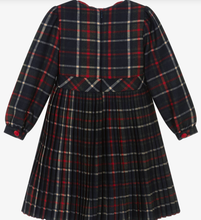 Load image into Gallery viewer, PATACHOU Girls Navy Blue &amp; Red Tartan Dress with Velvet Trims
