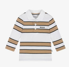 Load image into Gallery viewer, HUGO BOSS Boys White &amp; Beige Striped Cotton Polo Shirt
