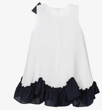 Load image into Gallery viewer, PATACHOU Girls White &amp; Navy Blue Chiffon Bow Dress
