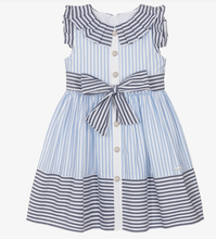 Load image into Gallery viewer, PATACHOU Girls White &amp; Blue Contrasting Stripe Cotton Dress
