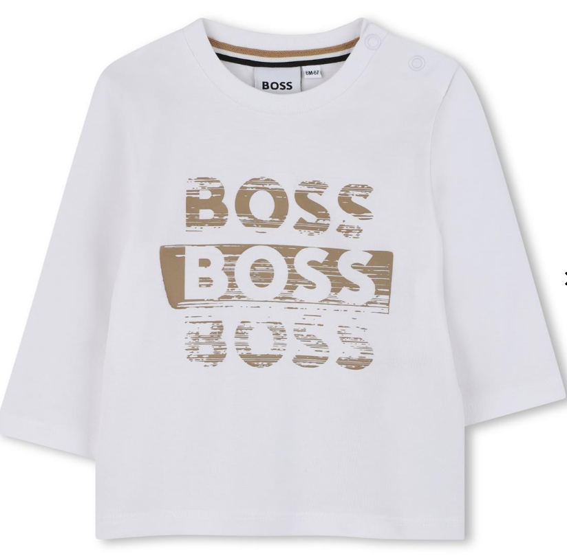 BOSS Boys White Cotton Logo Top