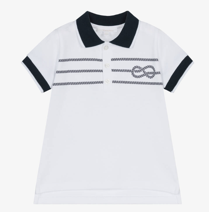 PATACHOU Boys White Nautical Cotton Polo Shirt