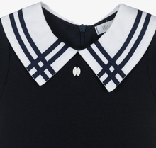 Load image into Gallery viewer, PATACHOU Girls Navy Blue Cotton Jersey Dress with White Trims
