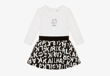 Load image into Gallery viewer, KARL LAGERFELD Girls Black &amp; White Cotton Dress with Logo Print
