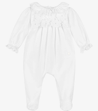 Load image into Gallery viewer, PATACHOU White Broderie Trim Cotton Babygrow
